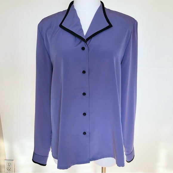Vintage 70’s purple and black button up long sleeve polyester blouse 12 - Picture 1 of 12